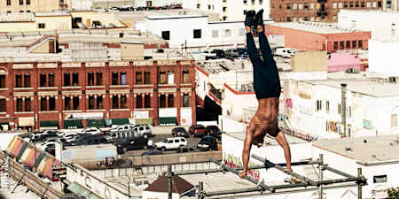 Balance exercises: Medrano above the rooftops of LA