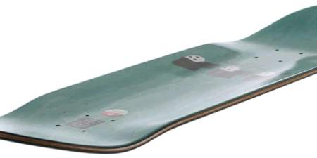 Demonstrating the contours of a skateboard deck