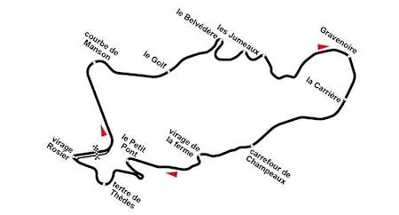 Kart over Charade-banen i Frankrike
