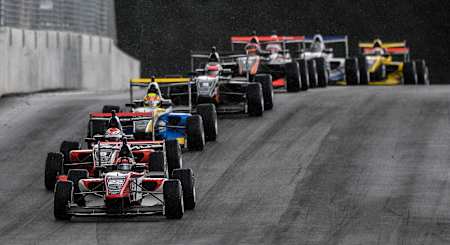 Lucas Auer leads Marcus Armstrong and Liam Lawson, Highlands, 2019