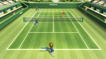 A screenshot of the tennis game in Wii Sports