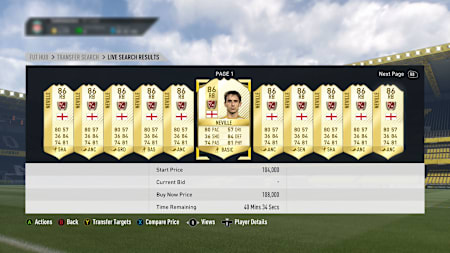 Gary Neville's Legend card in FIFA Ultimate Team 17.