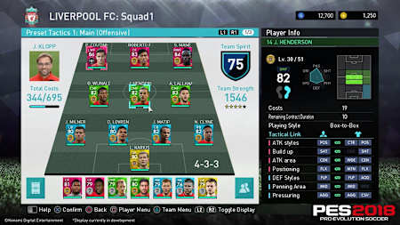 Formaciones de los jugadores mostradas en Pro Evolution Soccer 2018