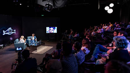 Asha Puthli and Deepti in conversation at the Mumbai G5A Foundation during the Red Bull Music Academy