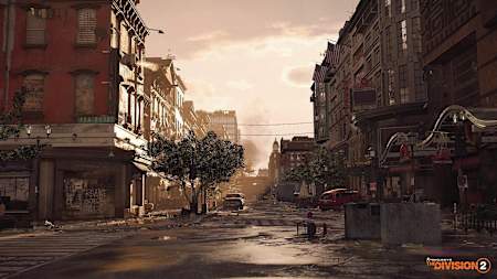 A screenshot of a street from The Division 2