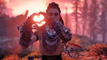 Aloy formt in Horizon Zero Dawn ein Herz. Der Nachfolger Horizon Zero Dawn 2 ist offenbar bereits für PS5 in Entwicklung.