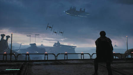 Tie-Fighter am Himmel. Das Spiel fängt das typische Flair der Filme gekonnt ein