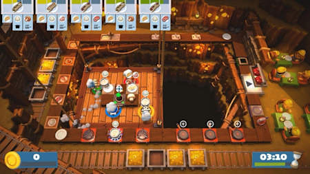 Vier Köche in Overcooked 2. Das lustige Koop-Spiel verlangt euch einiges ab, doch das Spielprinzip macht süchtig