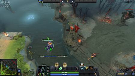 An observer ward is placed near the runes in the mid lane of a Dota 2 map.