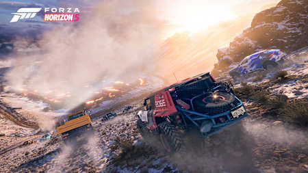 Wir rasen in den Schlund des Gran Caldera Vulkans. Der feuerspeiende Berg stellt den höchsten Punkt in der Geschichte der Forza Horizon-Reihe dar