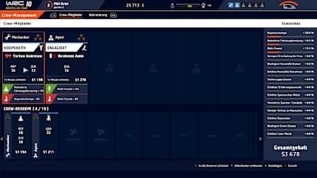 Sreenshot aus WRC 10 zeigt das Crew-Management