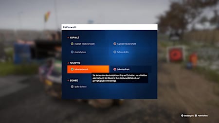 La captura de pantalla de WRC Generations muestra la elección de los neumáticos.