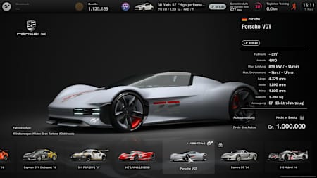 Screenshot shows Porsche VGT concept car in Gran Turismo 7
