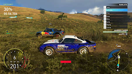 Screenshot aus The Crew Motorfest zeigt ein Offroad-Rennen in hohem Gras.
