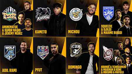 Les équipes de la Kings League France, logos et présidents. 