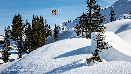 The Briton is seen jumping off a ramp in Arlberg, Austria on March 22, 2019