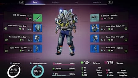 Die Ausrüstung in The Surge 2. Das Equip liegt in verschiedenen Seltenheitsstufen mit unterschiedlichen Statistiken vor