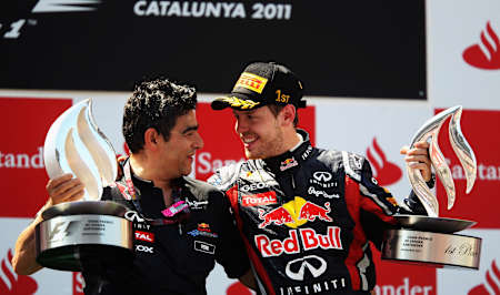 Sebastian Vettel et Peter Prodromou lors du Grand Prix d'Espagne
