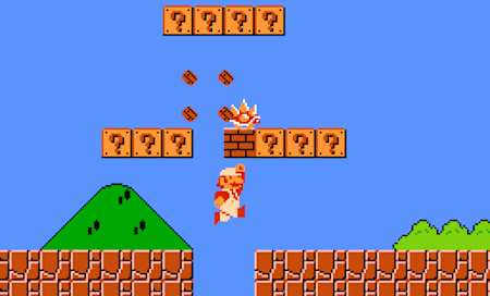 Un screenshot du jeu de plateforme Super Mario Bros. sur Nintendo NES.