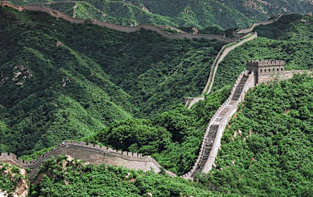 Panorama of a section of the Great Wall of China, the longest man-made structure on Earth, which runs for over 21,000km across China