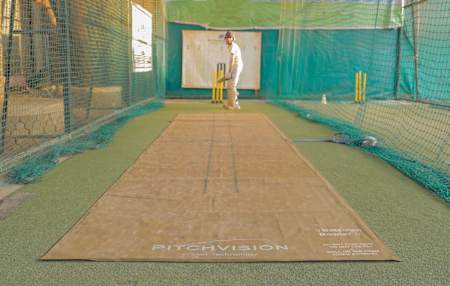 A batter gets ready to play on a PitchVision pitch