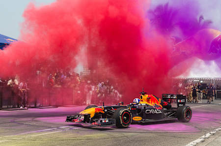 David Coulthard performs at the Red Bull Showrun Mumbai 2023