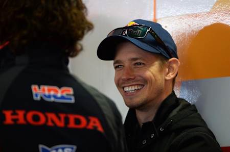 Casey Stoner nel box Honda a Motegi