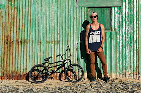 Matthias Dandois poses for a portrait alongside his his Haro SDV2 BMX in Cape Town, South Africa