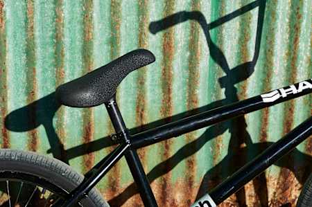 Close up of the Odyssey Principal saddle on Matthias Dandios's Haro SD2V bike