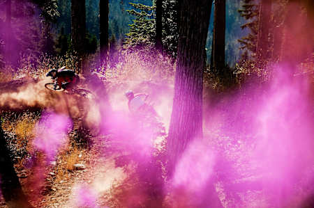 Birgitte Løwe Johansen and Darcy Turenne riding in Whistler, British Columbia