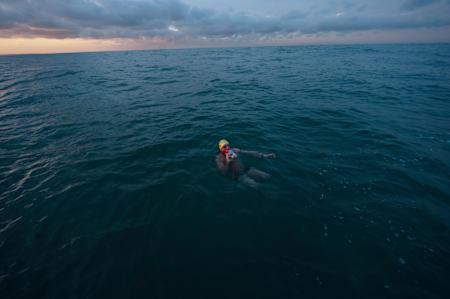 Howard James stops for a snack during crossing