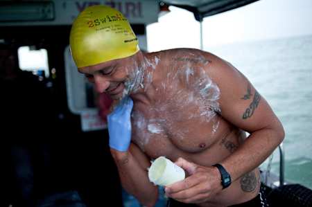 James can only wear a swim suit – no wetsuit