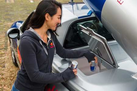 奥行きがあり開口部から想像するより大型のクーラーボックス。水を排出できる構造で、氷と共に冷やせる。