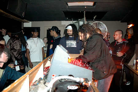 Shows a moment that Mala dropped Skream's Midnight Request Line to a crowd that included Skepta, Jammer, JME and Wiley. Also seen -- MC Sgt.Pokes, Jackie Steppa and Tubby.