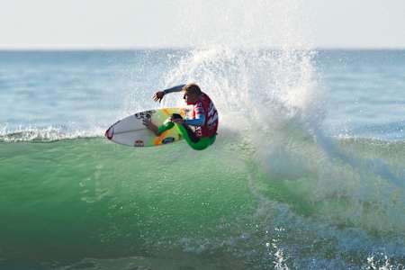 Mick Fanning surfing during the Billabong Pro in Jeffreys Bay, South Africa on July 15th, 2011