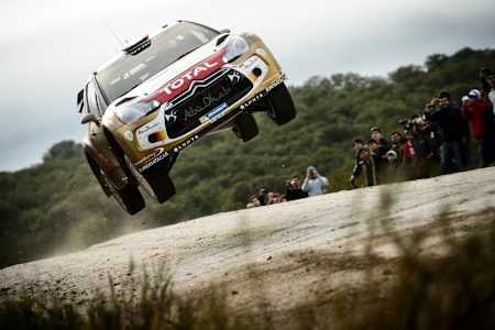 Sebastien Loeb flies down the track in Argentina.