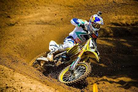 James Stewart competes in the 2013 AMA Southwick motocross national in Massachusetts