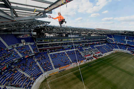 Sasha DiGiulian retrieves NY Red Bulls game ball. Sasha DiGiulian retrieves NY Red Bulls game ball.