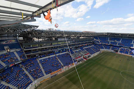 Sasha Digiulian climbs up Red Bull Arena. Sasha Digiulian climbs up Red Bull Arena.