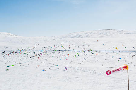 Participants perform during the Red Bull Ragnarok at Hardangervidda near Haugastol, Norway on April 4th 2014