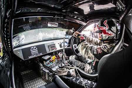 Inside Mad Mikes Madbull Mazda RX7 at Goodwood FOS