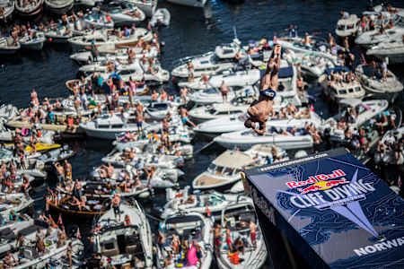 David Colturi during the Red Bull Cliff Diving World Series, Kragerø, Norway on July 12 2014.