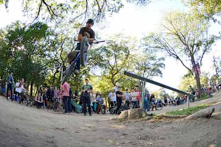 Barspin 180 out of an uprail grind at 9th Street