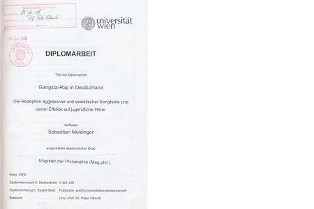 Das Thema war seine Idee. Moneyboys Diplomarbeit.