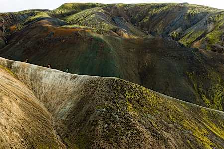 Wade Simmons, Stephen Matthews und Chris Winter auf dem Laugavegur trail in Island.