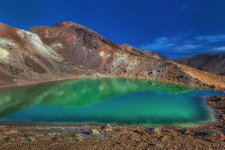 The Emerald Lakes are found on the Tongariro Alpine Crossing in Tongariro National Park, New Zealand