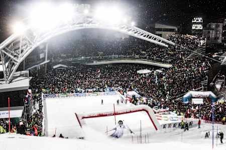Alexander Khoroshilov of Russia takes 1st place during the Audi FIS Alpine Ski World Cup Men's Slalom on January 27, 2015 in Schladming, Austria.