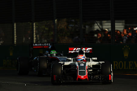 Romain Grosjean leads Nico Hulkenberg at the Australian Grand Prix