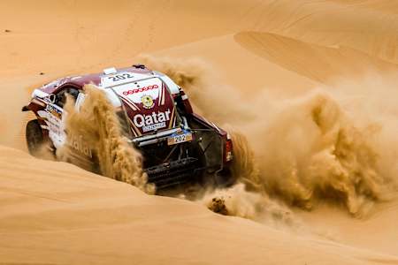 Nasser Al-Attiyah rallying at the Abu Dhabi Desert Challenge