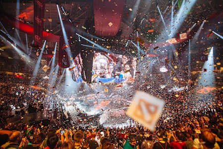 Confetti falls as Wings celebrate their TI6 win